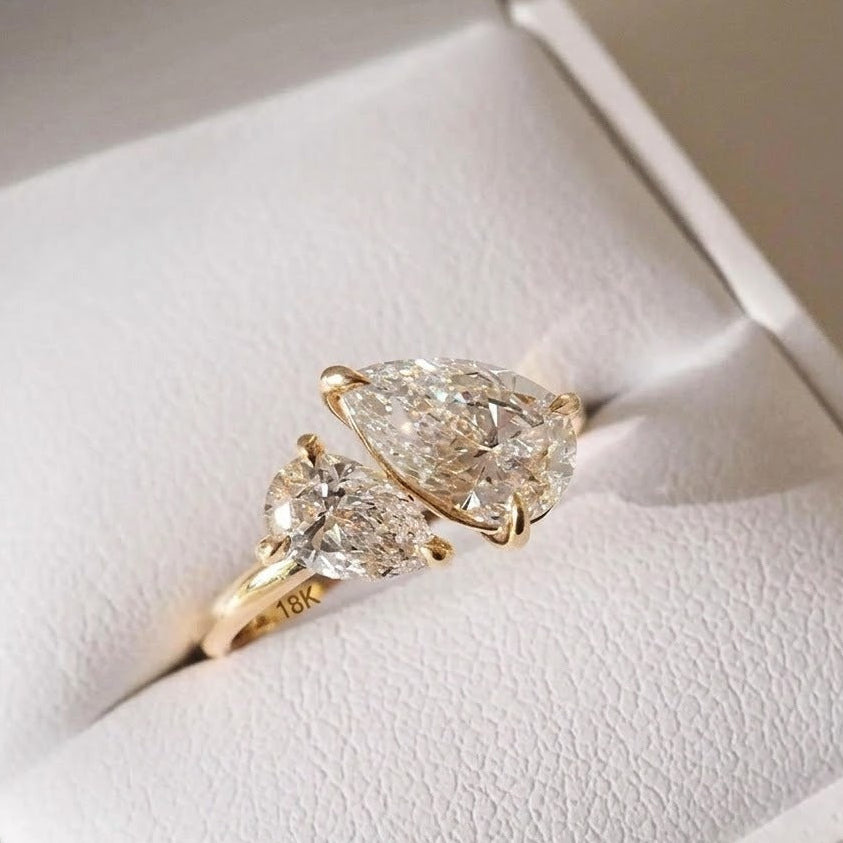 Moissanite 2.05 CT Toi Et Moi Pear Cut Diamond Engagement Ring
