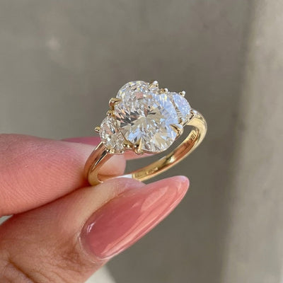 Moissanite 5.00 CT Three Stone Oval Cut Diamond Engagement Ring
