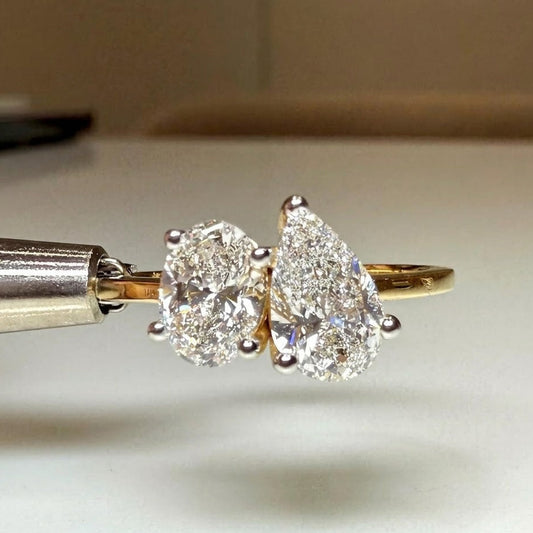 Lab Grown Diamond 1.50 CT Toi Et Moi Oval Cut And Pear Cut Engagement Ring