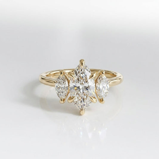 Moissanite 6.00 CT Three Stone Marquise Cut Diamond Engagement Ring