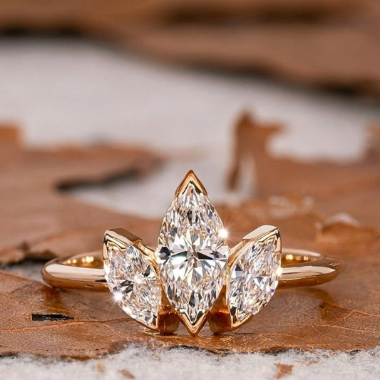 Lab Grown Diamond 1.00 CT Three Stone Marquise Cut Engagement Ring
