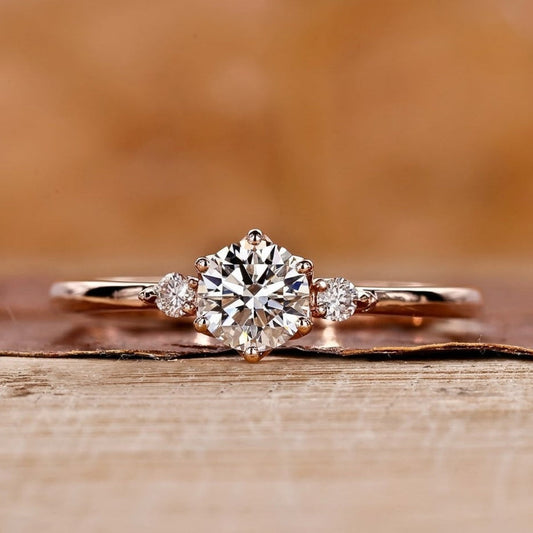Lab Grown Diamond 0.80 CT Three Stone Round Cut Diamond Engagement Ring