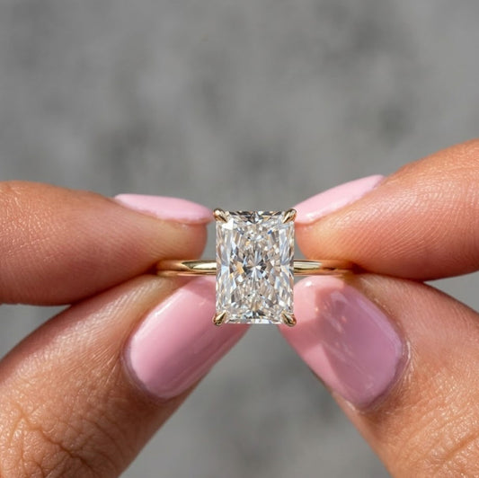 Moissanite 3.00 CT Radiant cut Diamond Solitaire Engagement Ring | Hidden Halo Ring