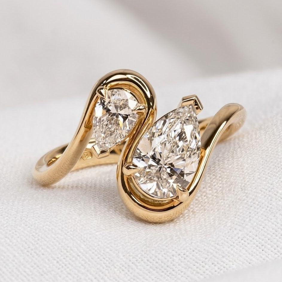 Moissanite 3.50 CT Toi Et Moi Pear Cut Diamond Engagement Ring