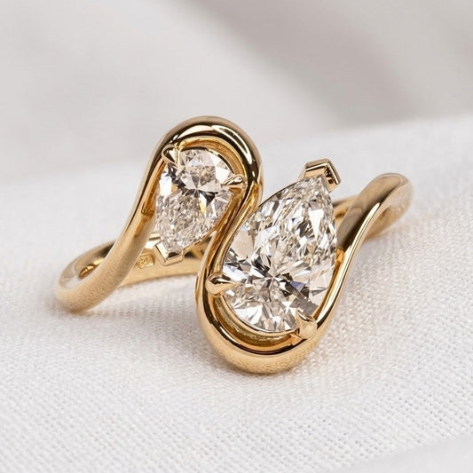 Moissanite 3.50 CT Toi Et Moi Pear Cut Diamond Engagement Ring
