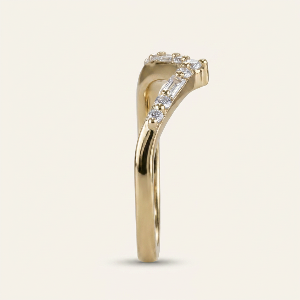 Moissanite 0.19 CT Baguette & Round Cut Diamond Ring (V-Artdeco)