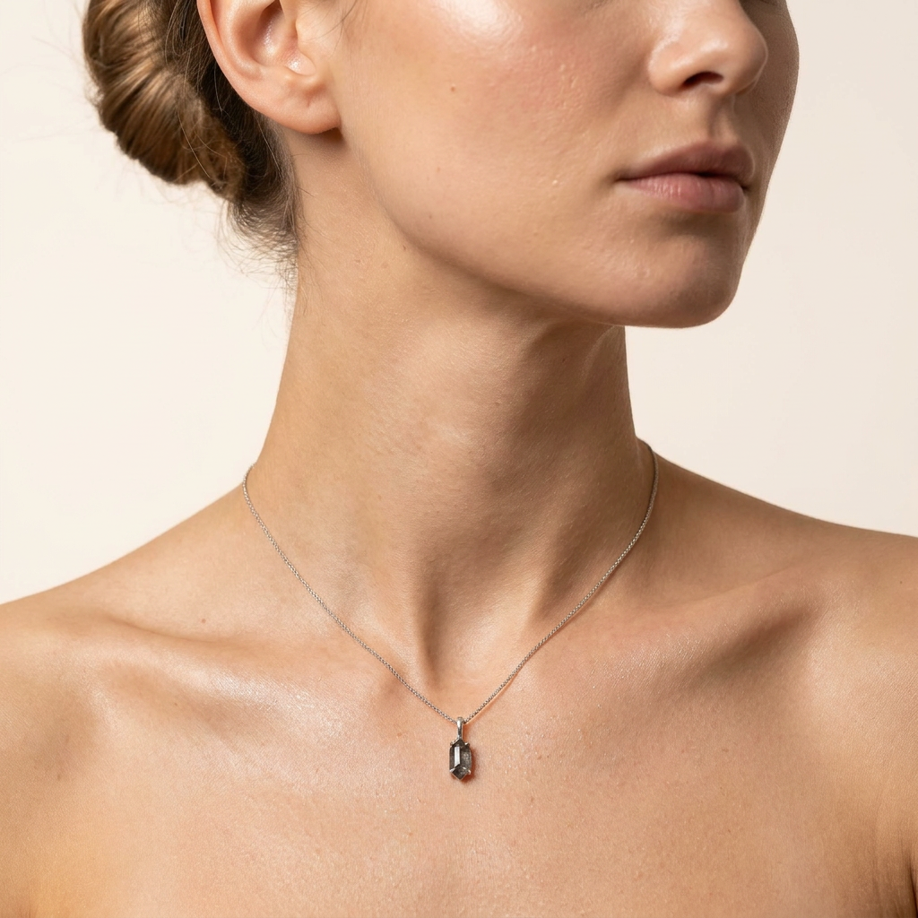 0.67 CT Hexagon Cut Salt and Pepper Diamond Necklace (V2)