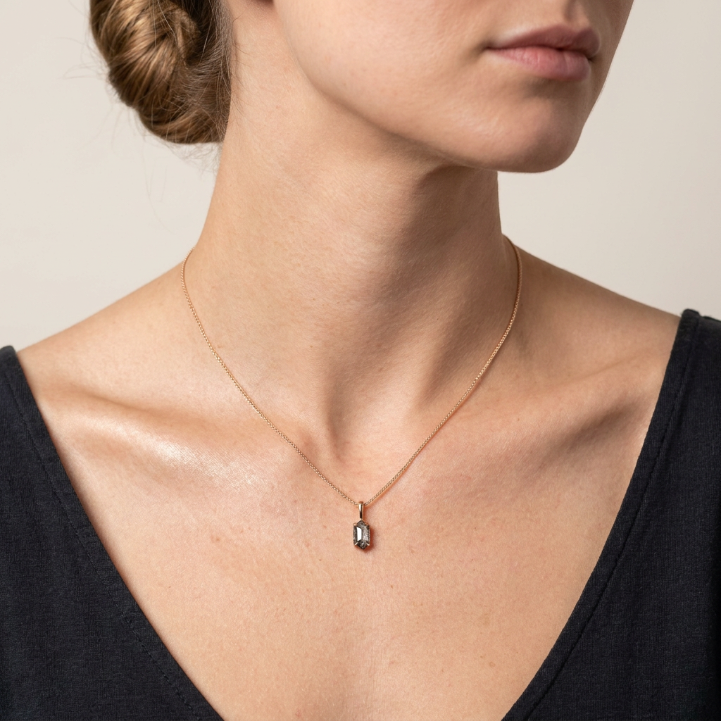 0.64 CT Hexagon Cut Salt and Pepper Diamond Necklace