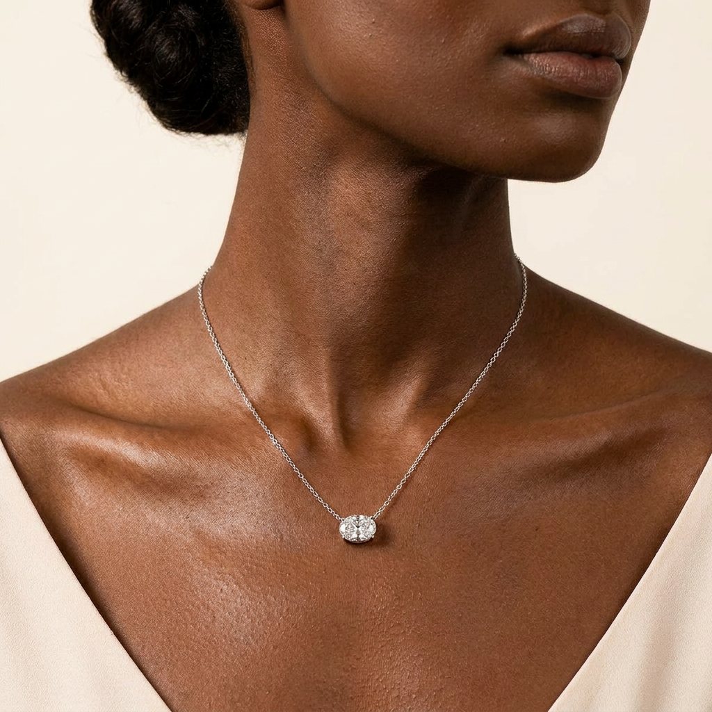 Moissanite 0.25 CT Oval Cut Diamond East-West Necklace (V2)