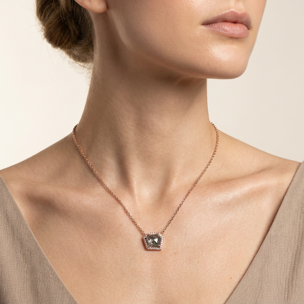 2.62 CT Shield Cut Salt and Pepper Diamond Necklace