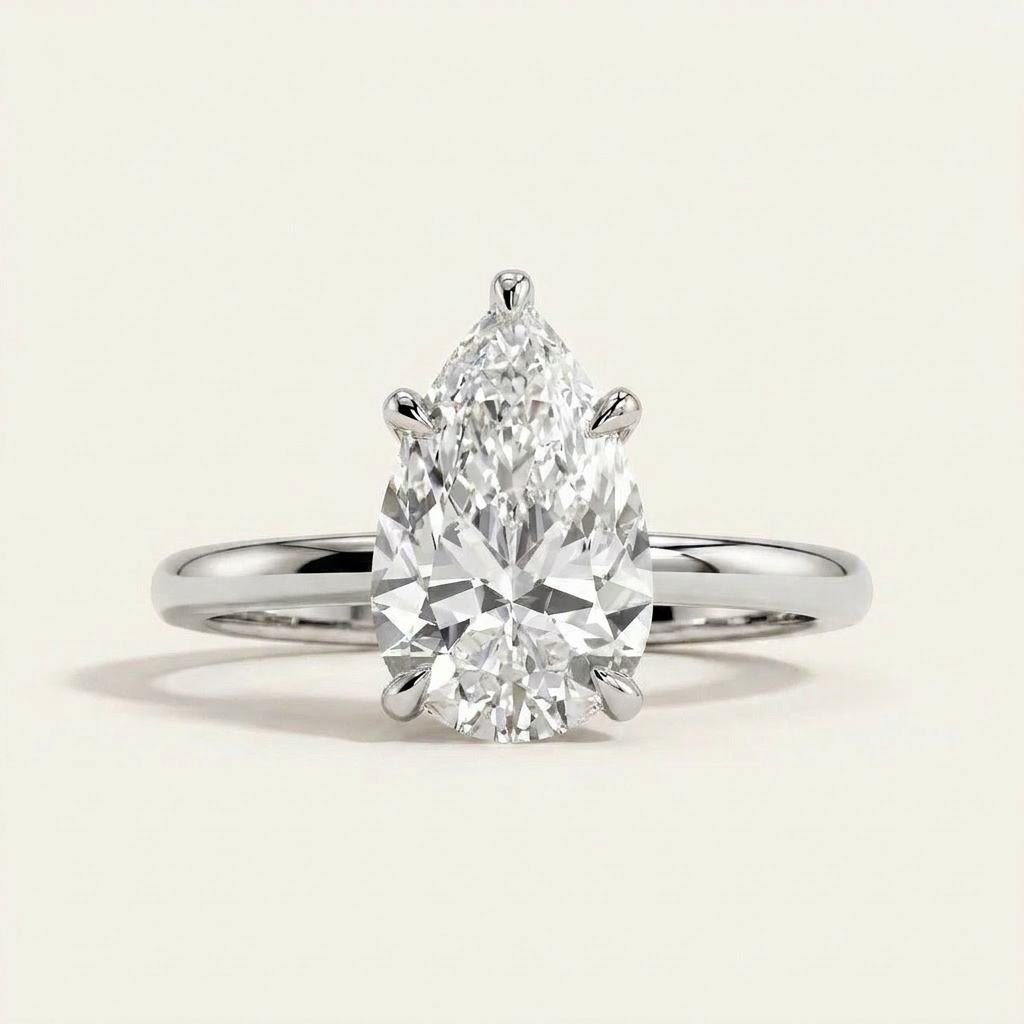 Moissanite 3.41 CT Pear Cut Diamond Solitaire Ring
