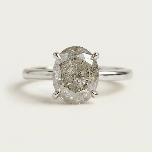 2.05 CT Oval Cut Salt and Pepper Diamond Solitaire Ring