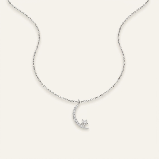 Moissanite 0.50 CT Round Cut Diamond Moon & Star Necklace