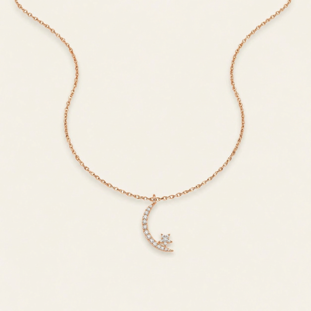 Moissanite 0.50 CT Round Cut Diamond Moon & Star Necklace