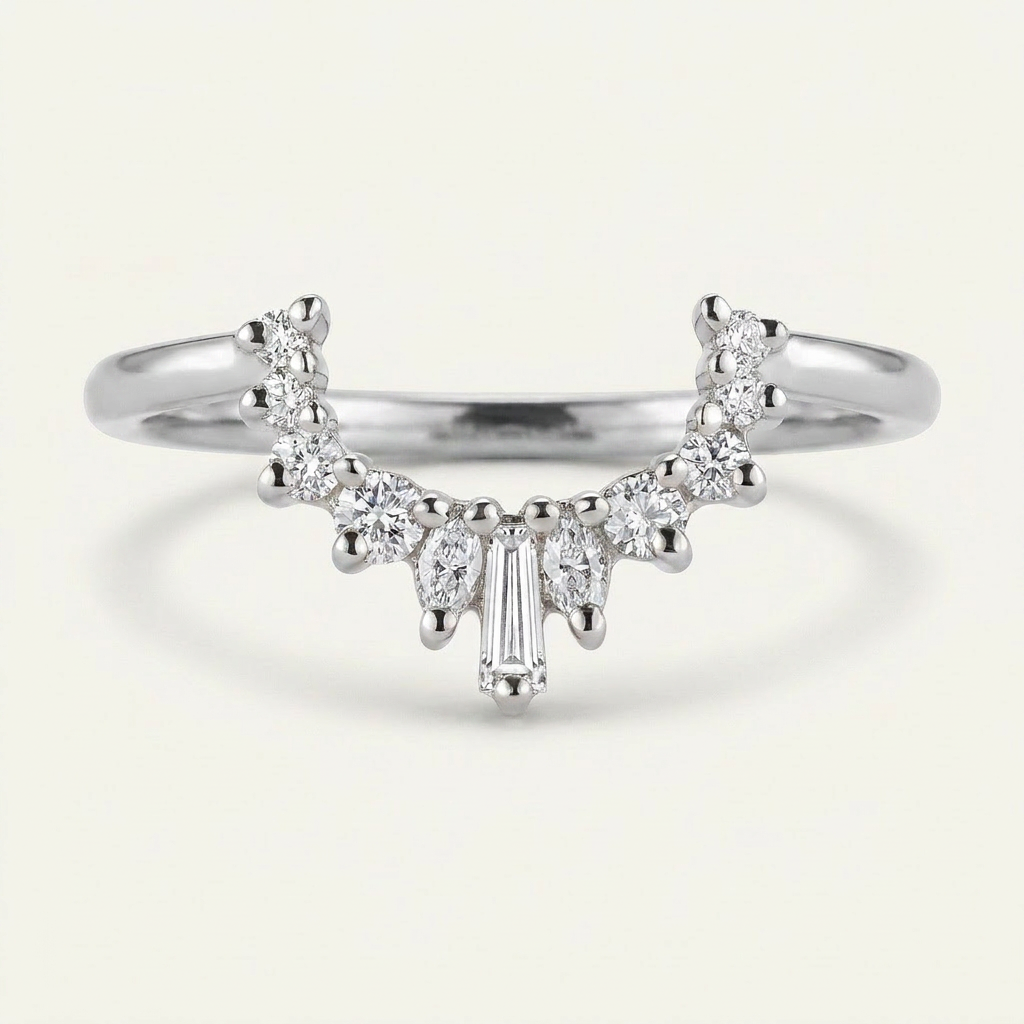 Moissanite 0.25 CT Baguette & Round Cut Diamond Ring (V-Edwardian)