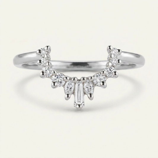 Moissanite 0.25 CT Baguette & Round Cut Diamond Ring (V-Edwardian)