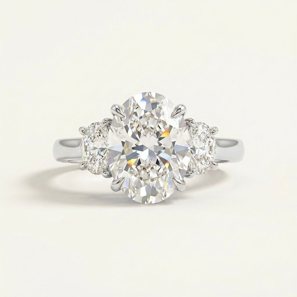 Moissanite 5.00 CT Oval Cut Diamond Three Stone Ring