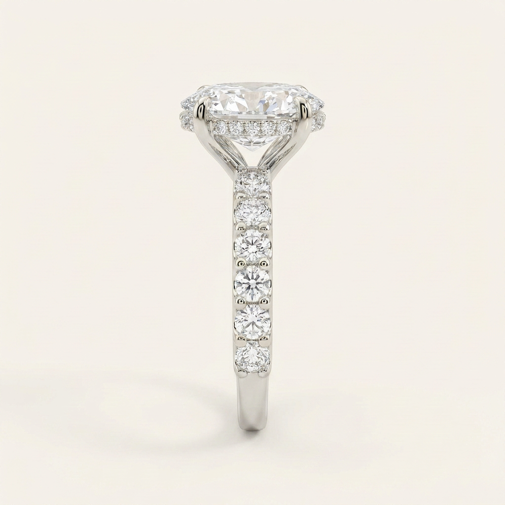 Lab Grown 2.50 CT Oval Cut Diamond Hidden Halo Ring