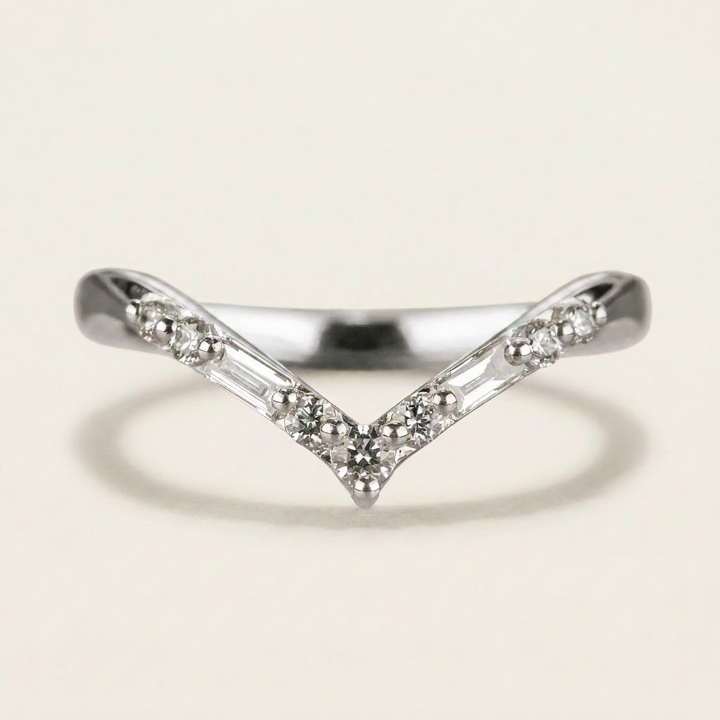 Moissanite 0.19 CT Baguette & Round Cut Diamond Ring (V-Artdeco)