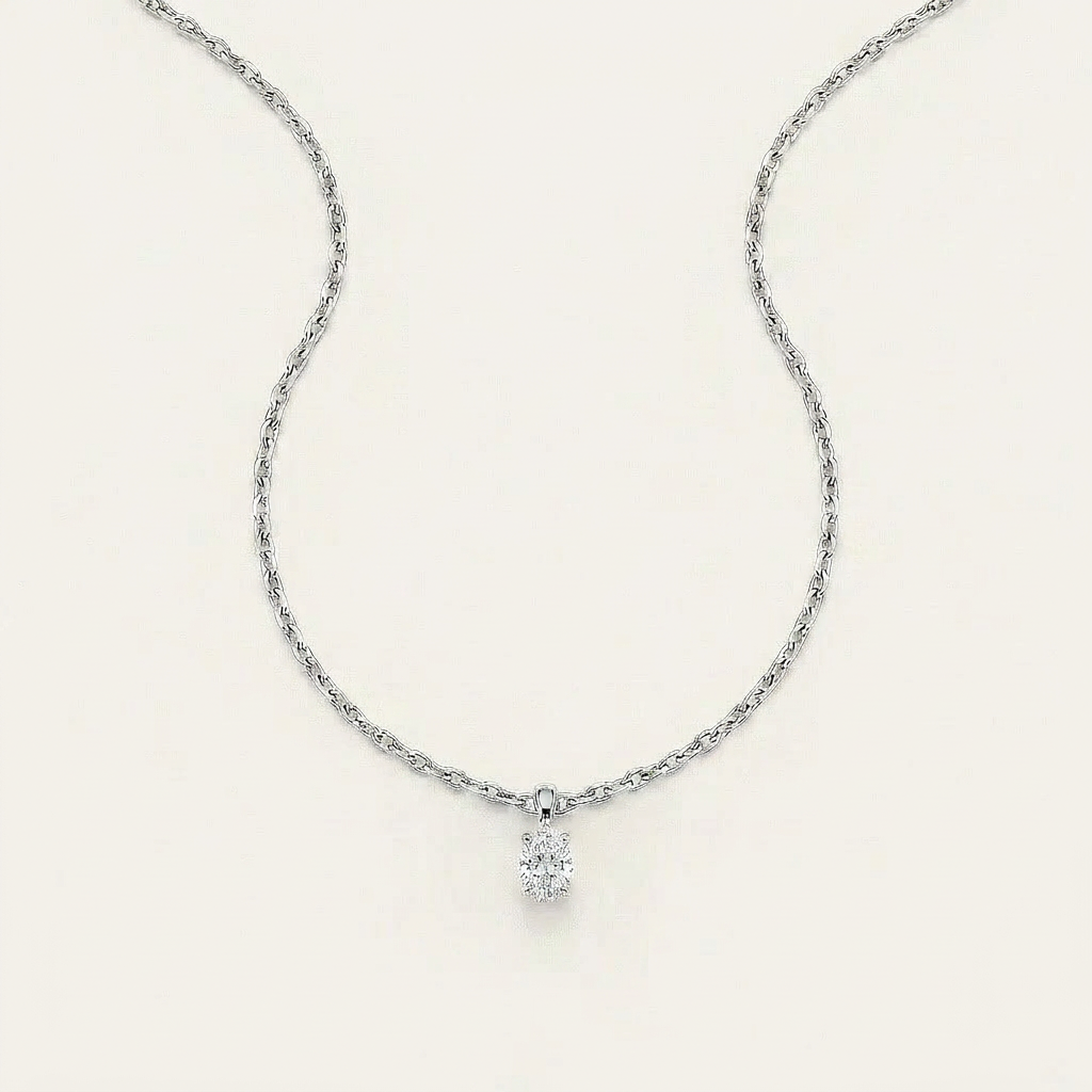 Moissanite 0.25 CT Oval Cut Diamond Solitaire Necklace (V1)