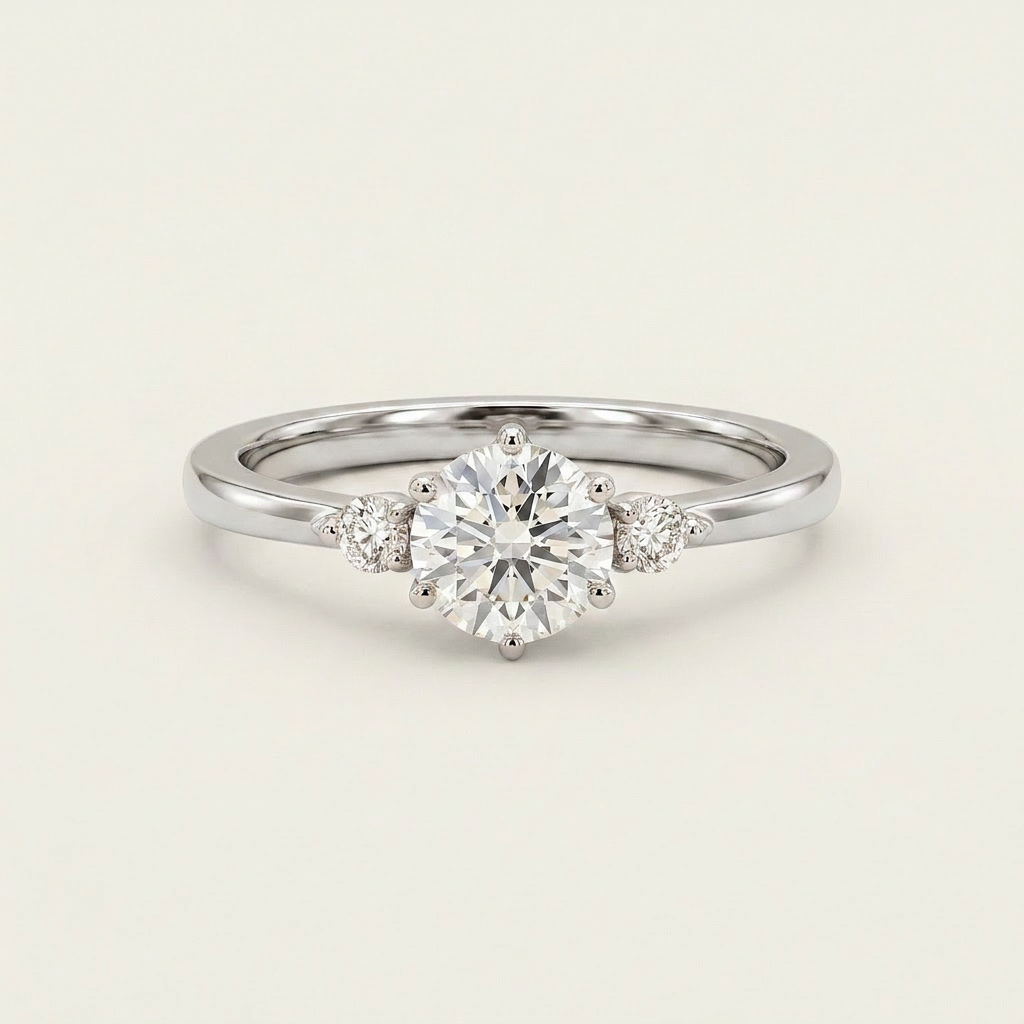 Lab Grown 0.80 CT Round Cut Diamond Three Stone Ring