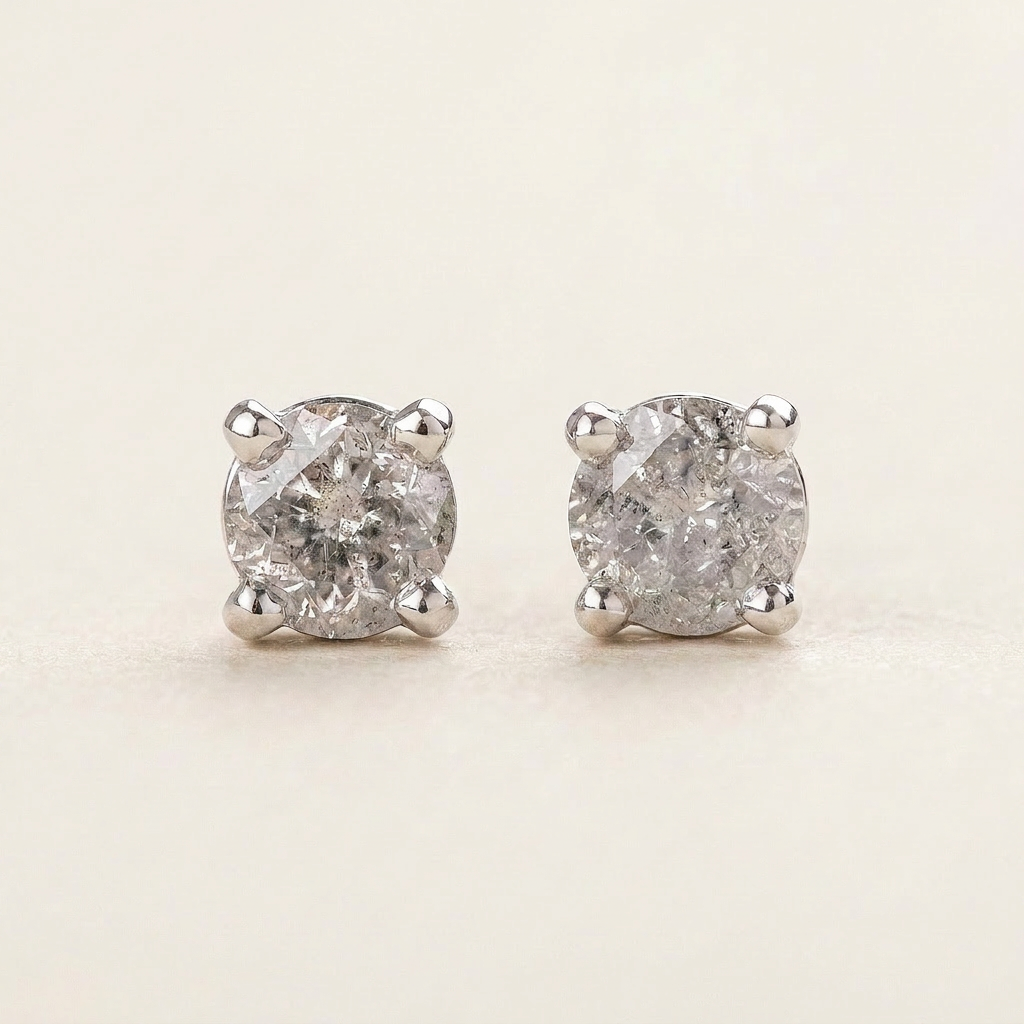 0.80 CT Marquise & Round Cut Salt and Pepper Diamond Stud Earrings