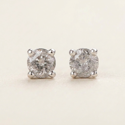 0.80 CT Marquise & Round Cut Salt and Pepper Diamond Stud Earrings