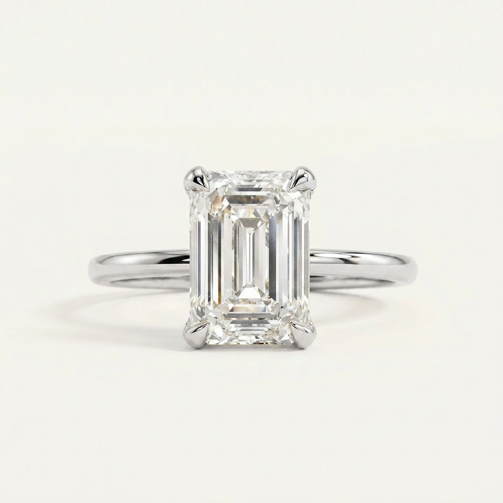 Moissanite 2.00 CT Emerald Cut Diamond Solitaire Ring (V1)