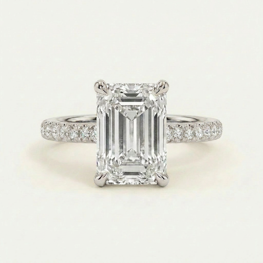 Moissanite 3.63 CT Emerald & Round Cut Diamond Solitaire Ring