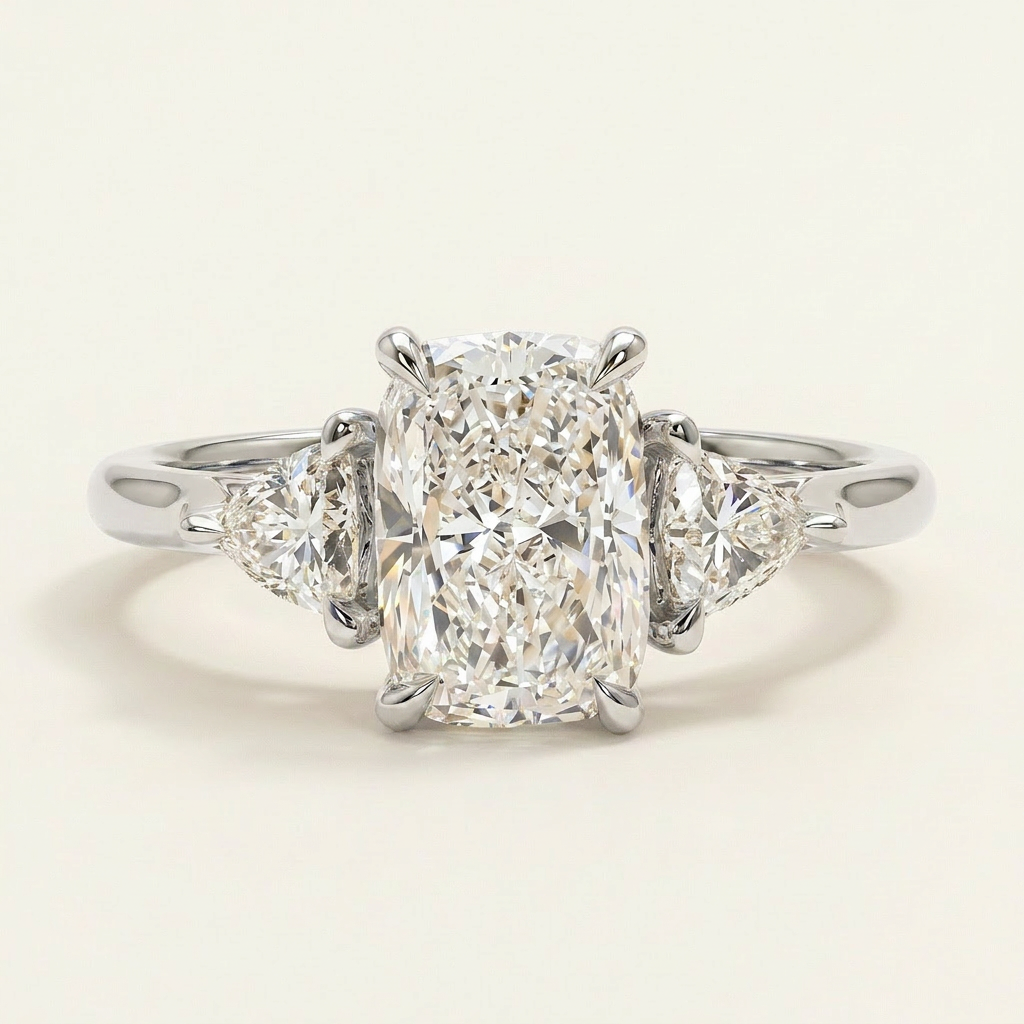 Lab Grown 3.00 CT Cushion & Trillion Cut Diamond Three Stone Ring