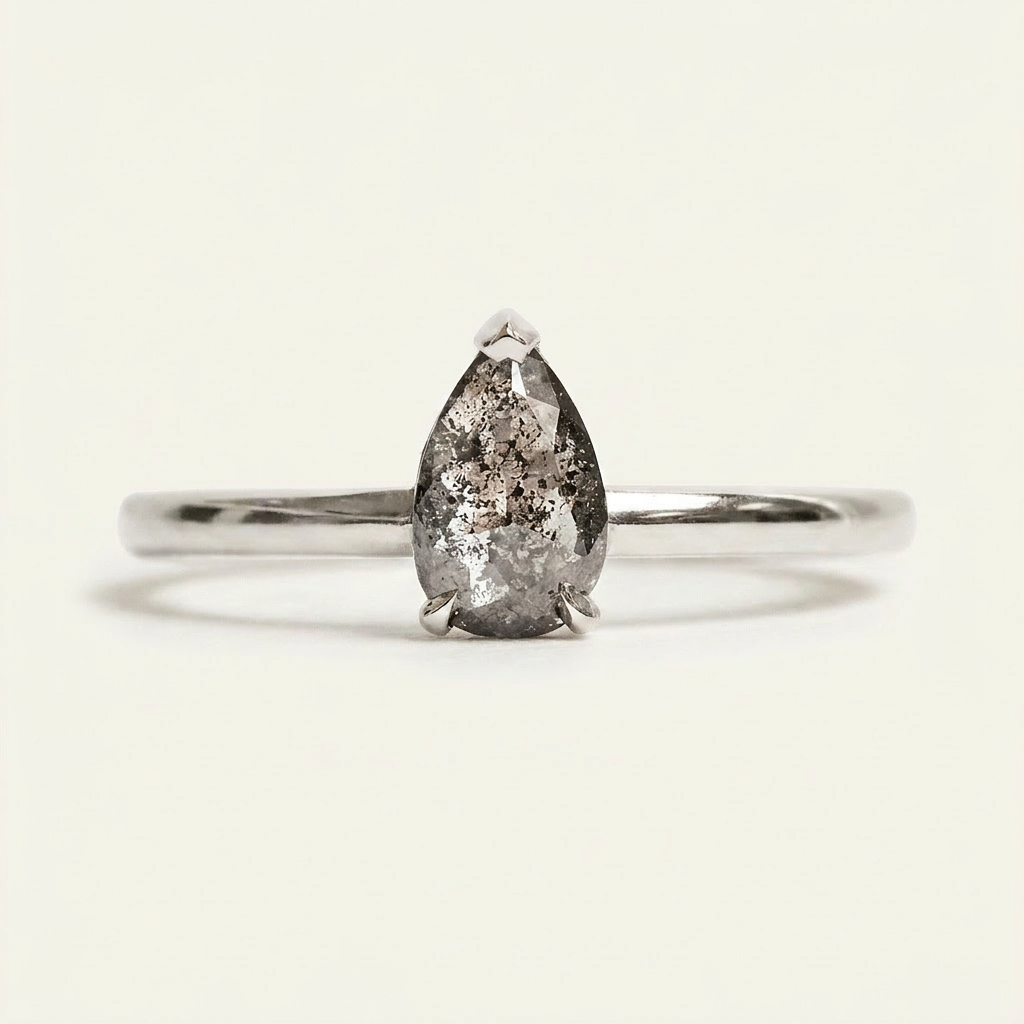 1.75 CT Pear Cut Salt and Pepper Diamond Solitaire Ring (V-Artdeco)
