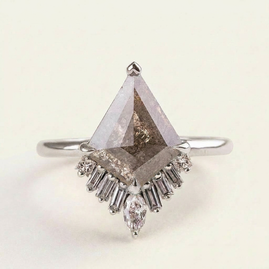 1.85 CT Kite & Princess Cut Salt and Pepper Diamond Cluster Ring