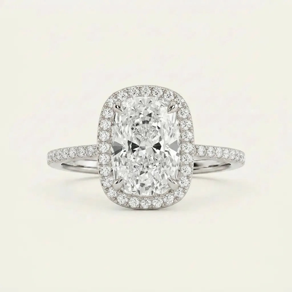 Moissanite 4.09 CT Cushion Cut Diamond Halo Ring