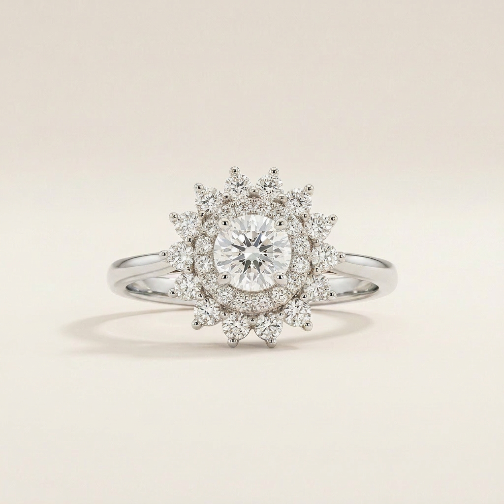 Moissanite 2.53 CT Round Cut Diamond Halo Cluster Ring