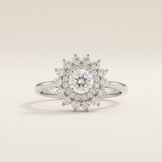 Moissanite 2.53 CT Round Cut Diamond Halo Cluster Ring