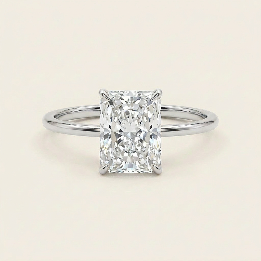 Moissanite 3.00 CT Radiant Cut Diamond Hidden Halo Solitaire Ring