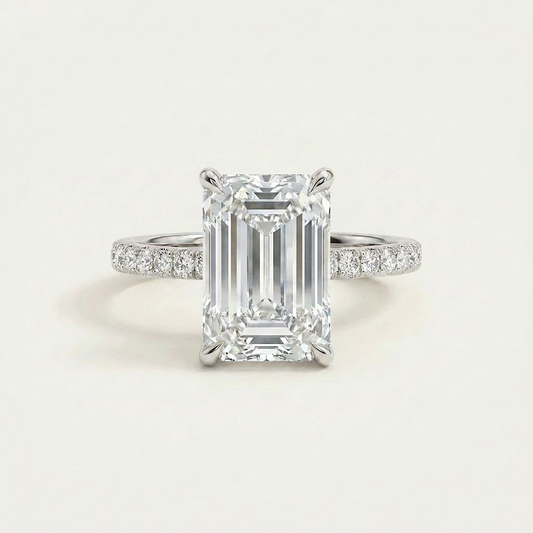 Moissanite 5.10 CT Emerald & Round Cut Diamond Solitaire Ring