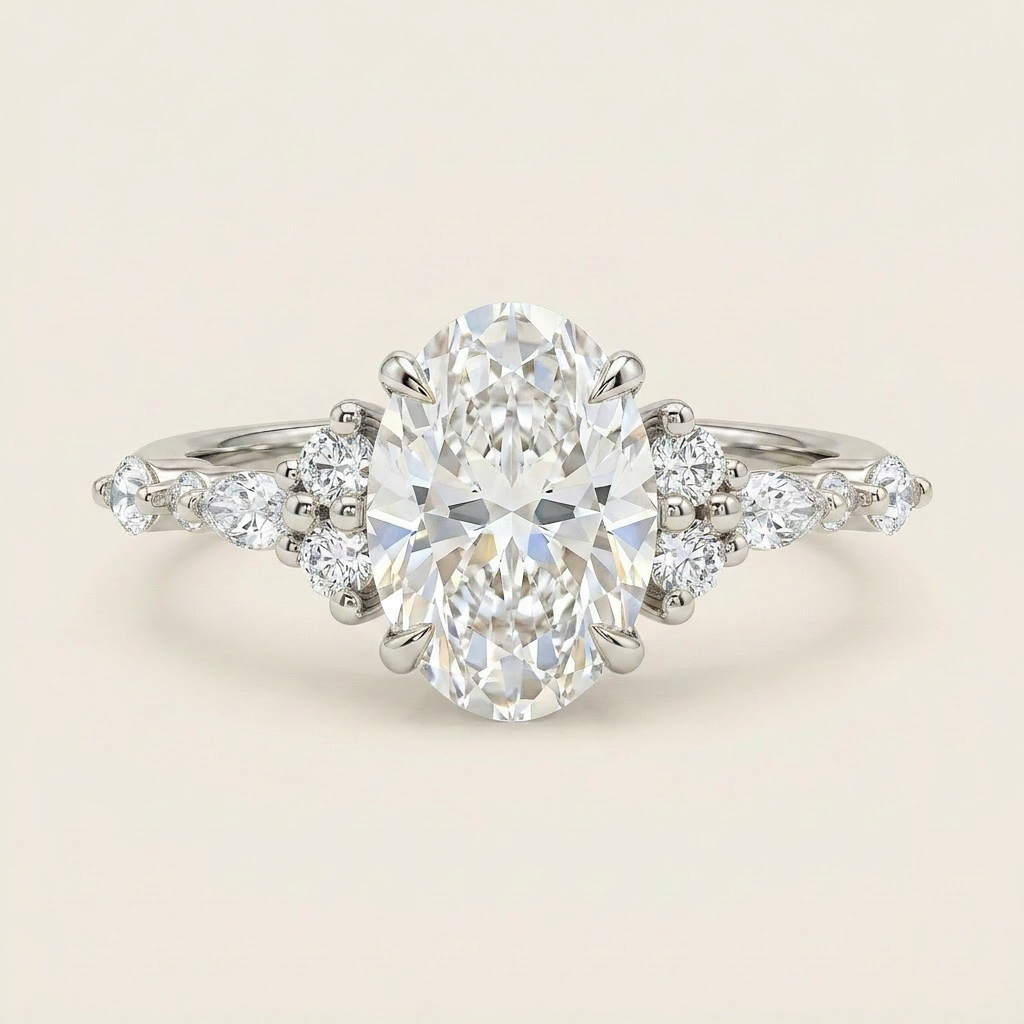Lab Grown 1.80 CT Oval & Pear Cut Diamond Cluster Ring