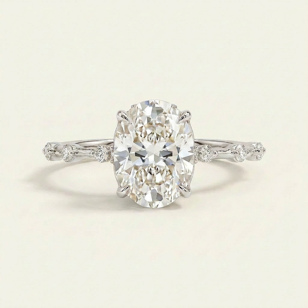 Moissanite 2.90 CT Oval & Round Cut Diamond Solitaire Ring