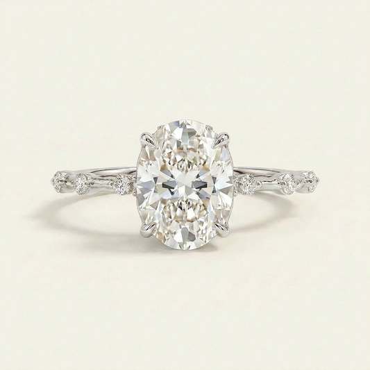 Moissanite 2.90 CT Oval & Round Cut Diamond Solitaire Ring