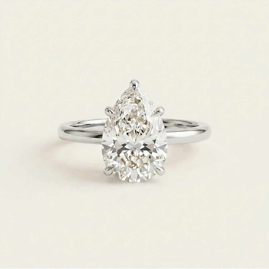Moissanite 2.91 CT Pear Cut Diamond Solitaire Ring