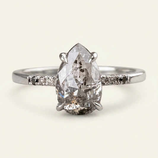 1.25 CT Pear Cut Salt and Pepper Diamond Solitaire Ring (V1)