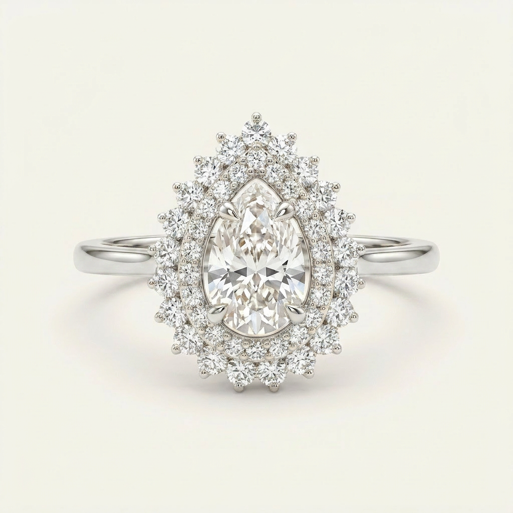 Lab Grown 1.60 CT Pear Cut Diamond Halo Ring