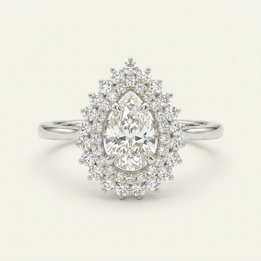 Lab Grown 1.60 CT Pear Cut Diamond Halo Ring