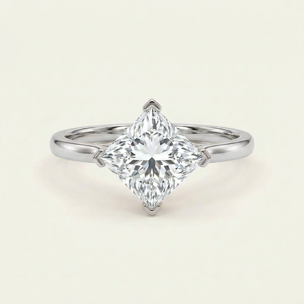 Moissanite 2.53 CT Princess Cut Diamond Solitaire Ring
