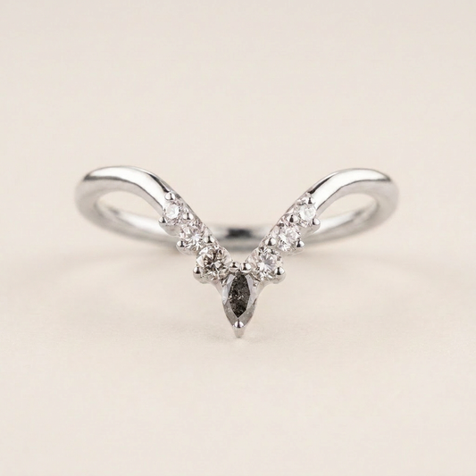 0.25 CT Marquise & Round Cut Salt and Pepper Diamond Ring (V-Pepper)