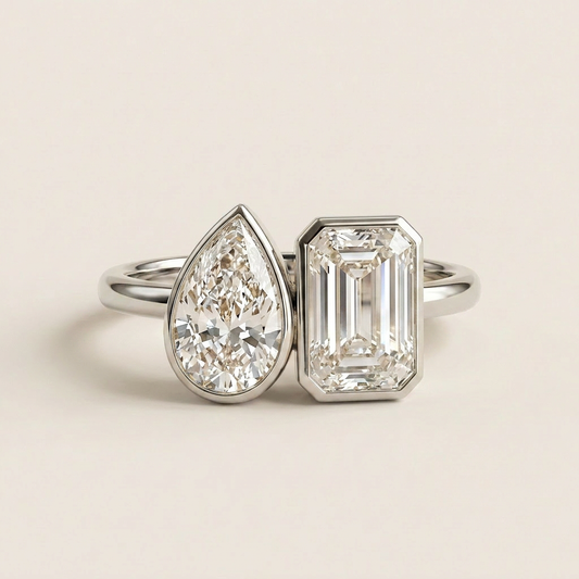 Moissanite 2.00 CT Pear & Emerald Cut Diamond Toi Et Moi Ring