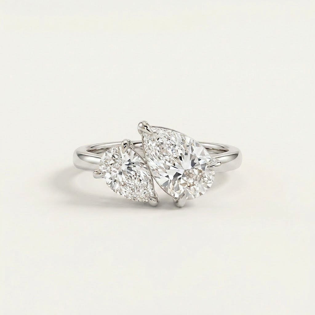 Moissanite 2.05 CT Pear Cut Diamond Toi Et Moi Ring