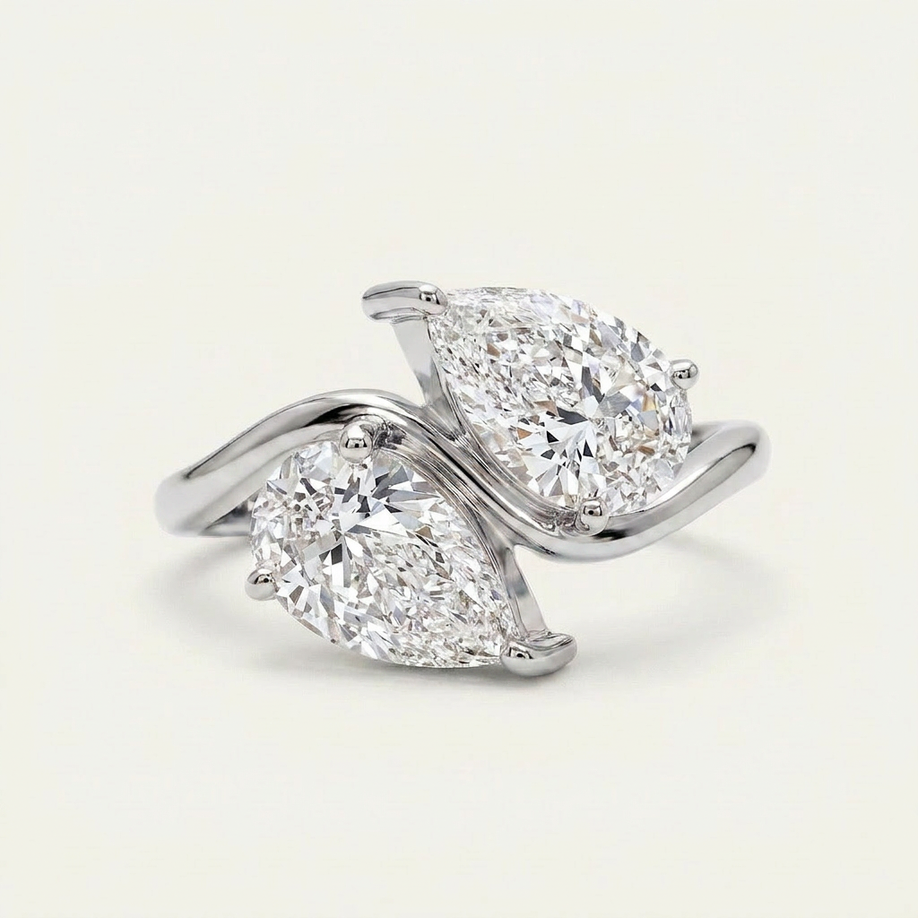 Lab Grown 4.00 CT Pear Cut Diamond Toi Et Moi Ring