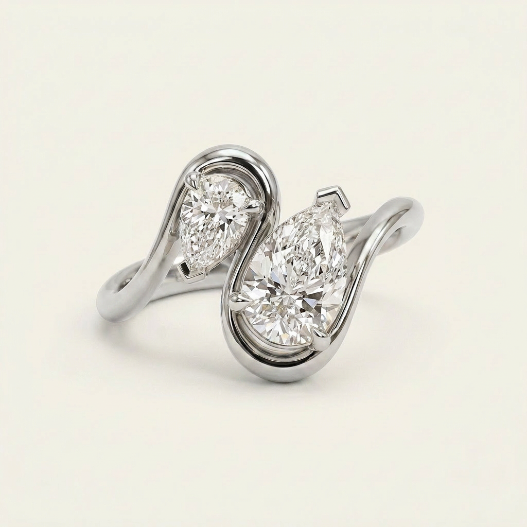 Moissanite 3.50 CT Pear Cut Diamond Toi Et Moi Ring